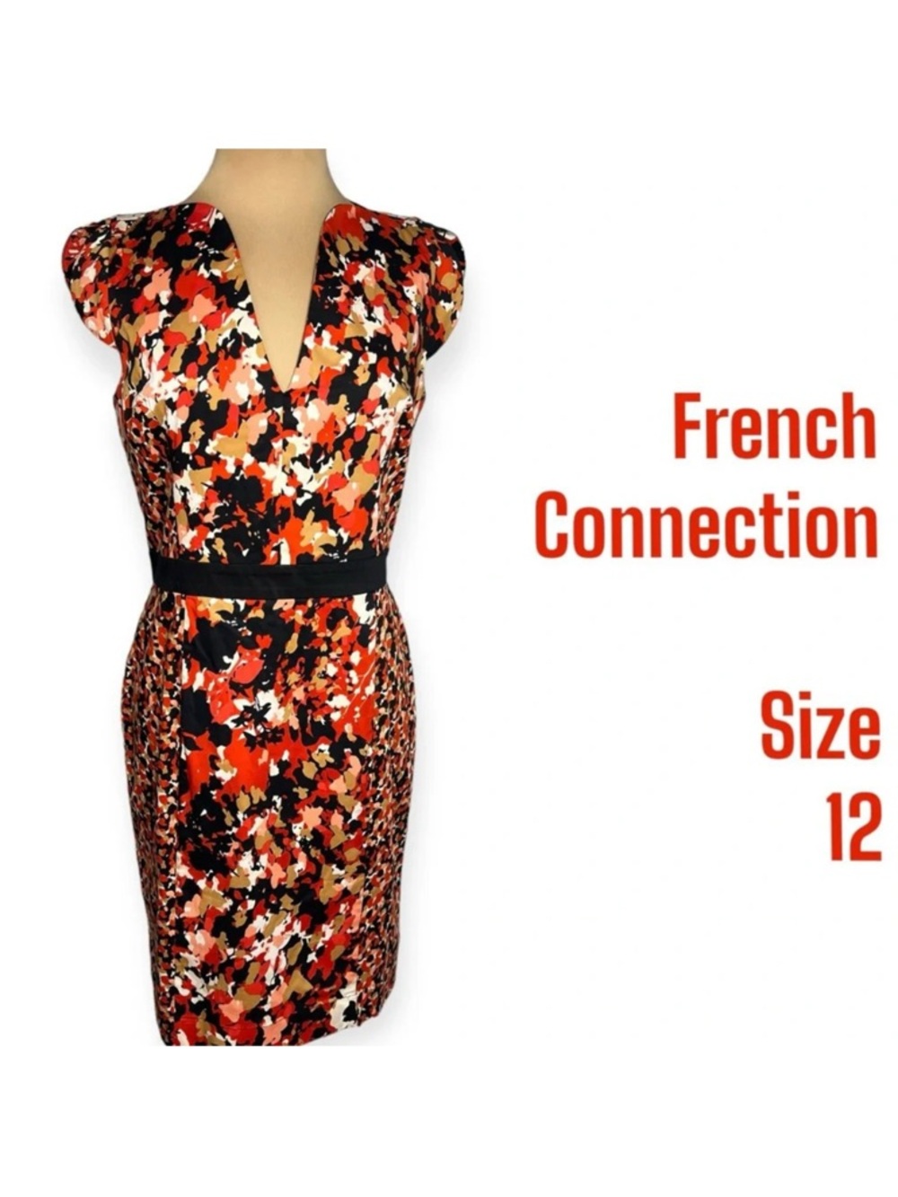 French Connection size 12 multicolor abstract floral fitted sheath dress